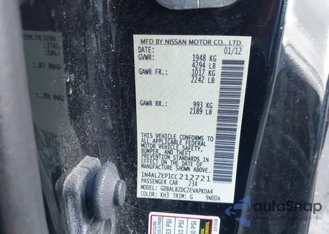 2012 Nissan Altima 2.5 S z USA, uszkodzony, nr VIN 1N4AL2EP1CC212721